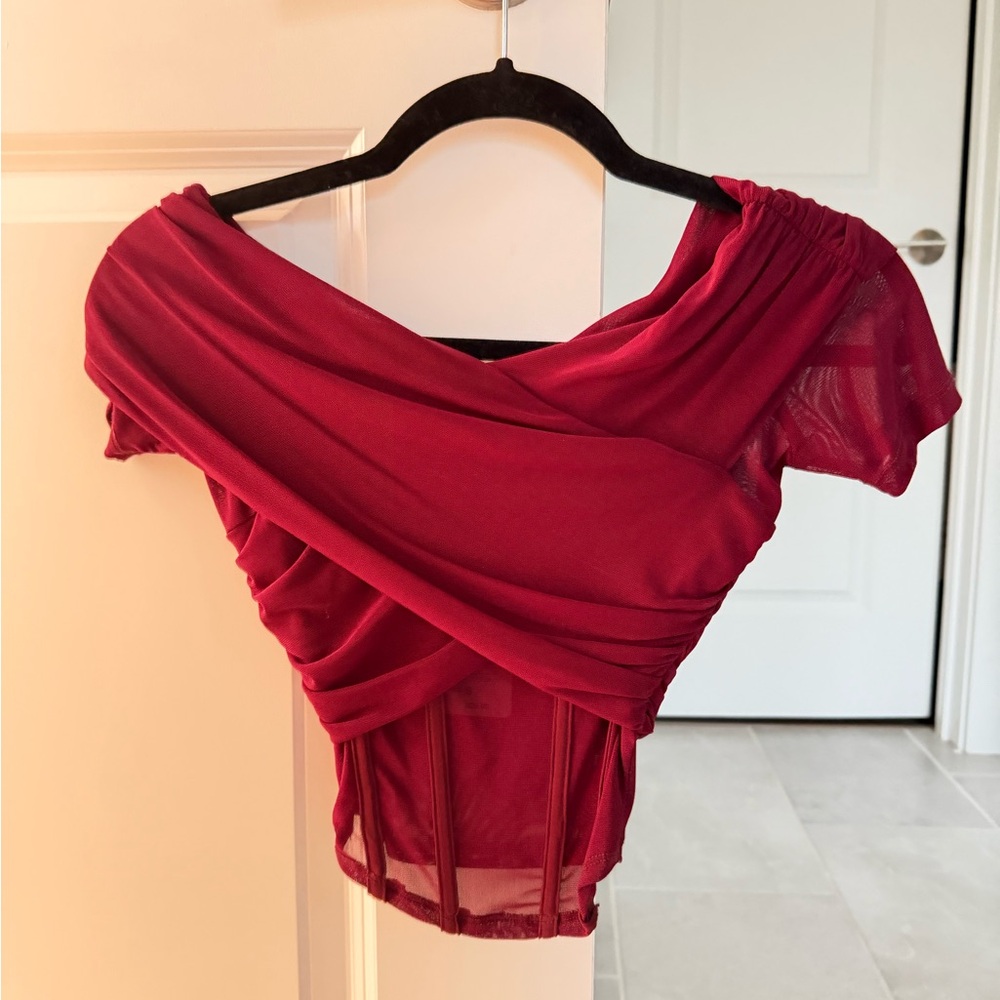 Windsor Elegant Burgundy Cropped Corset Draped Blouse